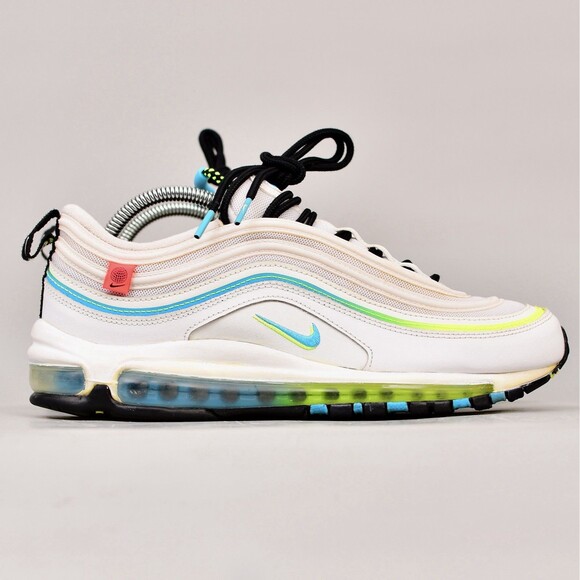 NIKE AIR MAX 97 WORLDWIDE PACK MEN'S 9 WHITE BLUE FURY BLACK VOLT CZ5607-100 - Picture 1 of 11